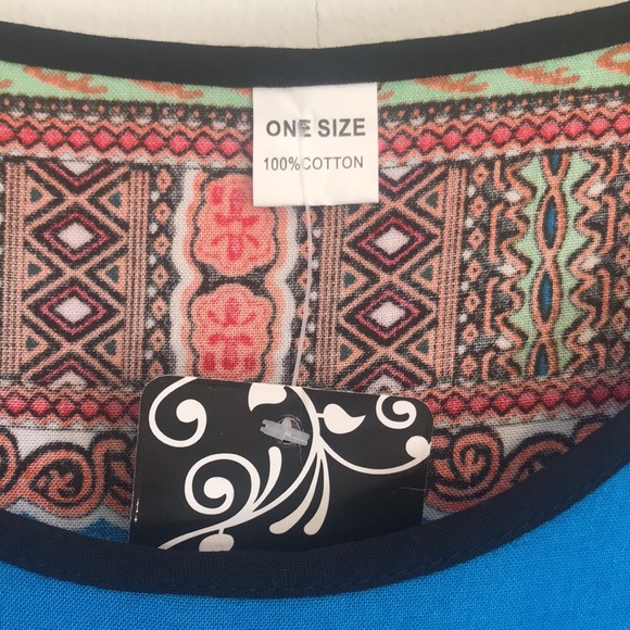 NWT boho graphic print heart blue -💯 cotton dress! Perfect heat wave dress! - Picture 4 of 13